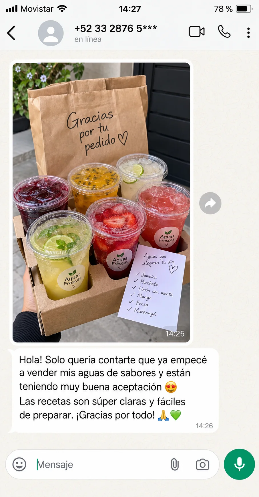 Testimonio sobre la venta de aguas frescas y la claridad de las recetas