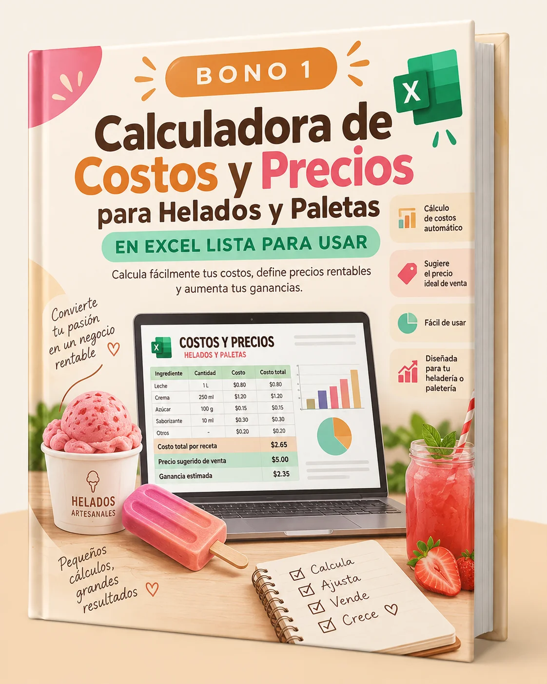 Mockup del bono 1: Calculadora de Costos y Precios para Helados y Paletas