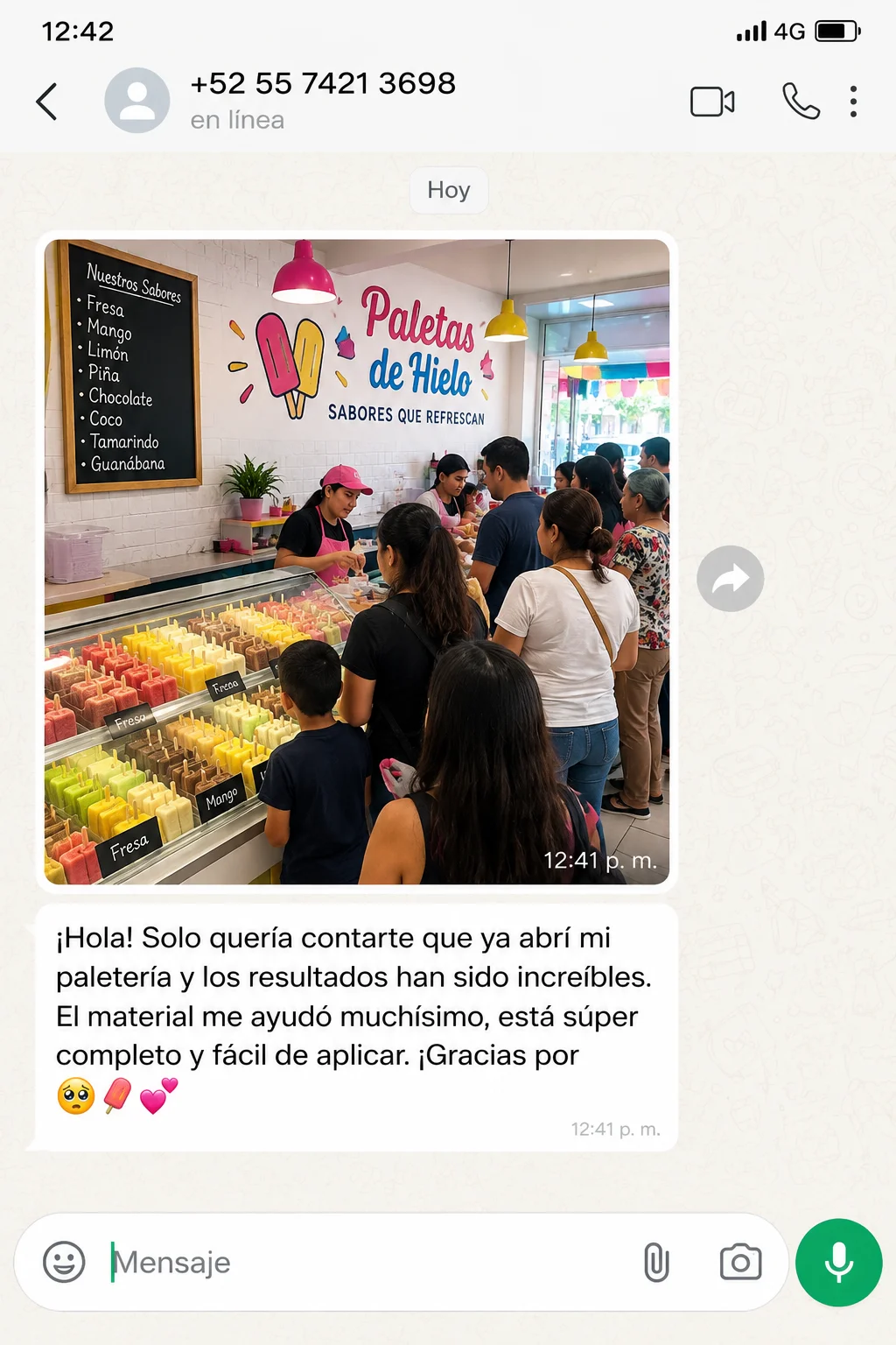 Testimonio sobre la apertura de una paletería y la facilidad para aplicar el material