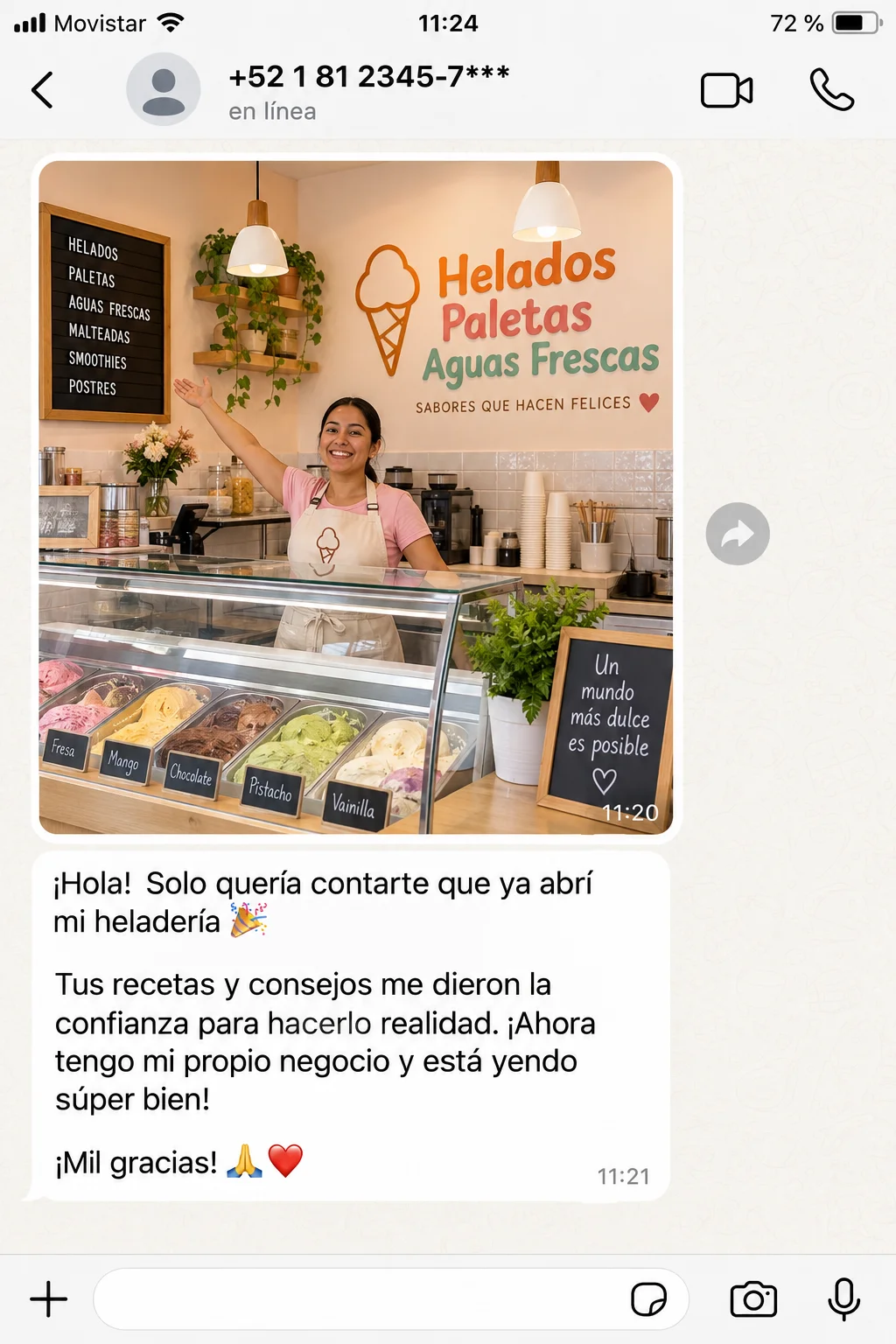Testimonio sobre la apertura de una heladería propia con apoyo de las recetas